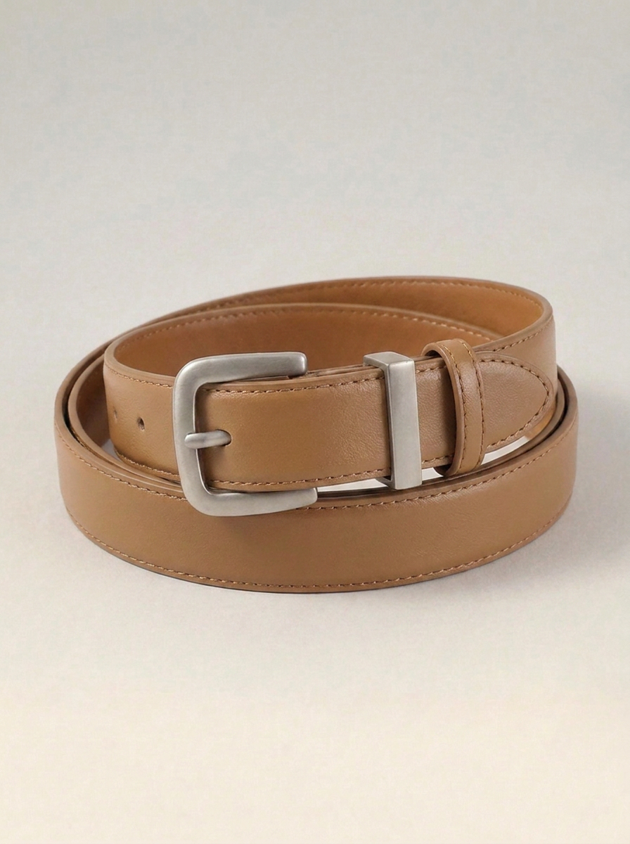CleanGirlStore Silver Buckle Belt - Brown