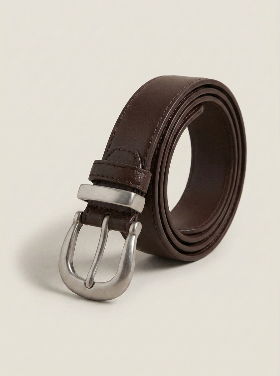 CleanGirlStore Classic Silver Buckle Belt - Brown