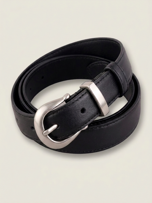 CleanGirlStore Classic Silver Buckle Belt - Black