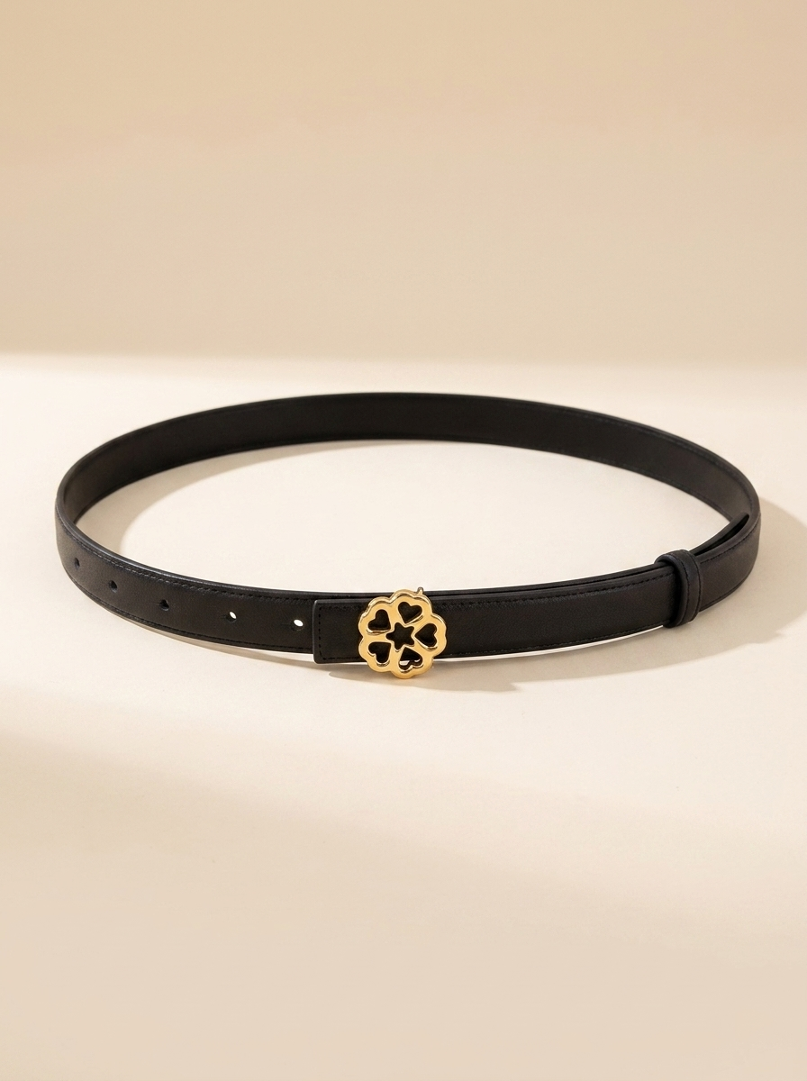 CleanGirlStore Floral Buckle Belt - Black