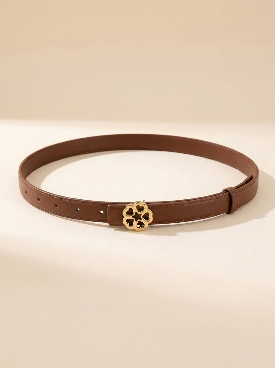CleanGirlStore Floral Buckle Belt - Brown