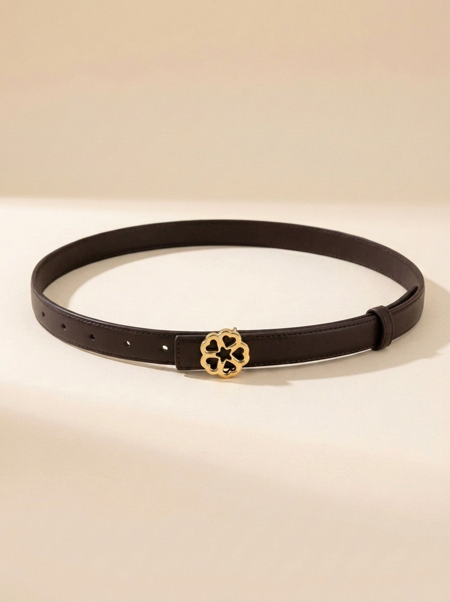 CleanGirlStore Floral Buckle Belt - Coffee Brown