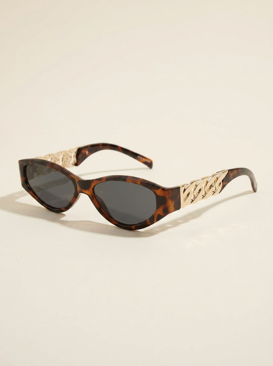 CleanGirlStore Chain Temple Cat-Eye Sunglasses - Brown
