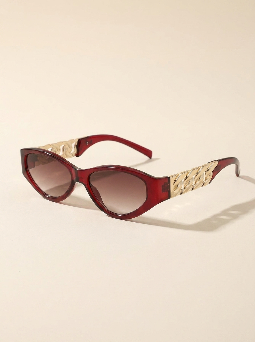 CleanGirlStore Chain Temple Cat-Eye Sunglasses - Deep Red