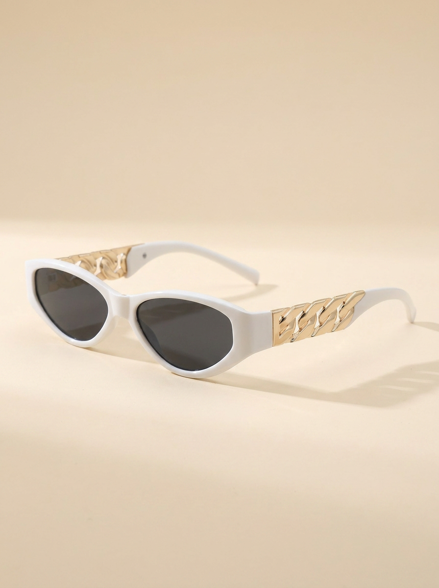 CleanGirlStore Chain Temple Cat-Eye Sunglasses - White
