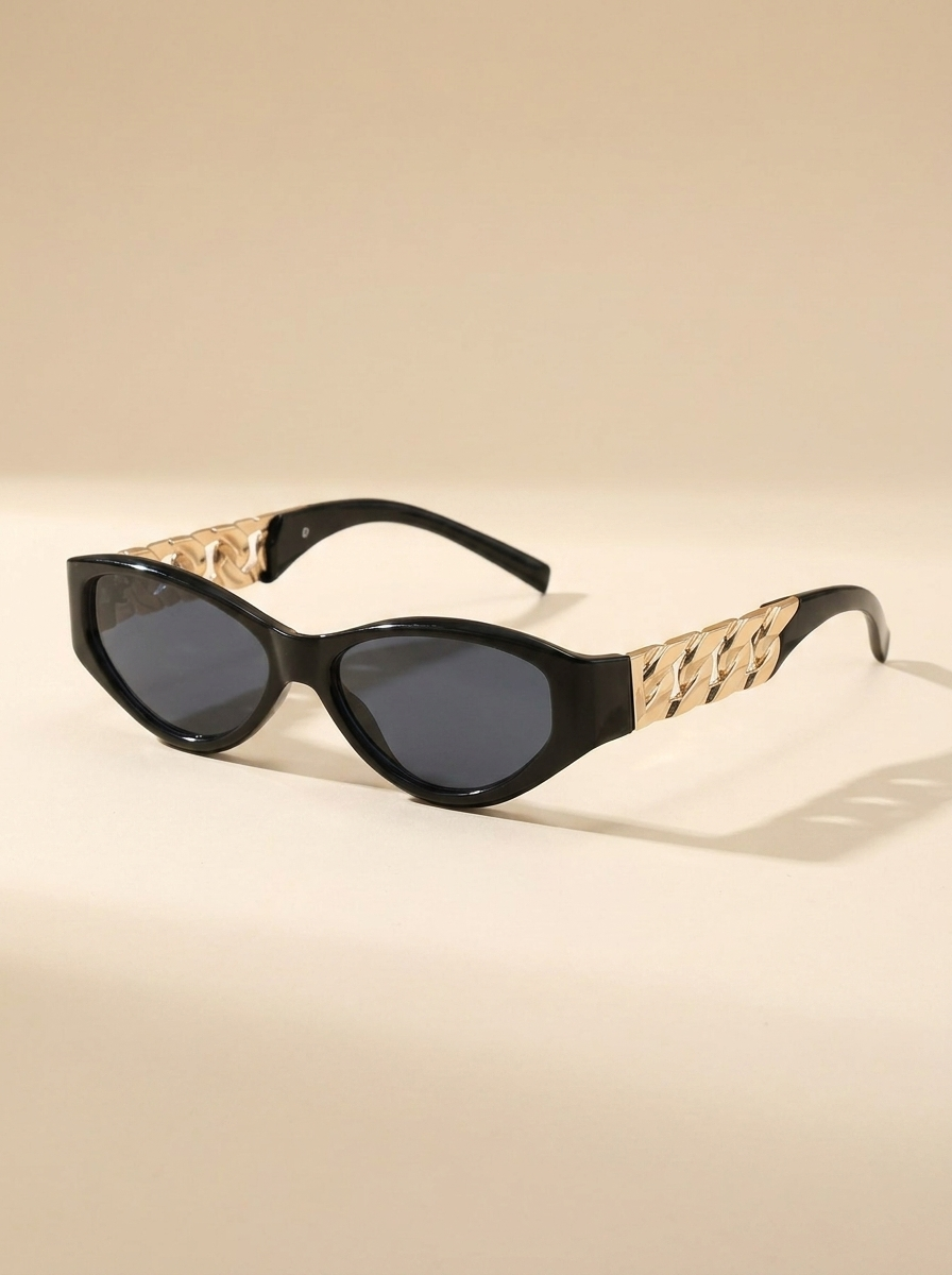 CleanGirlStore Chain Temple Cat-Eye Sunglasses - Black
