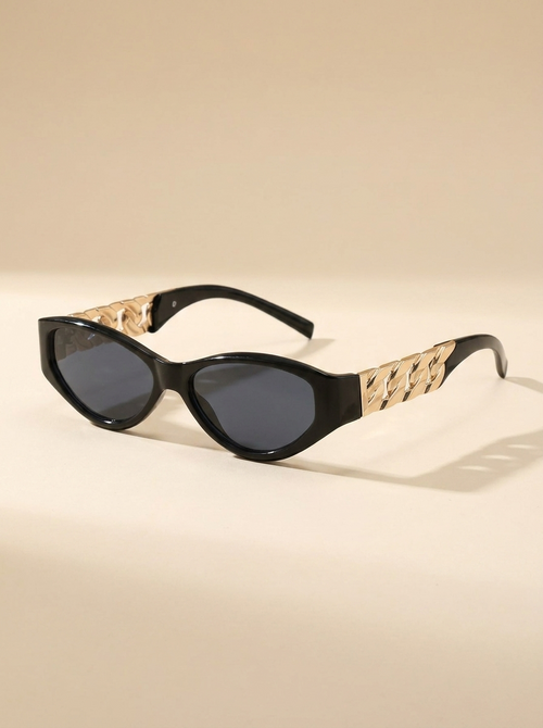 CleanGirlStore Chain Temple Cat-Eye Sunglasses - Black