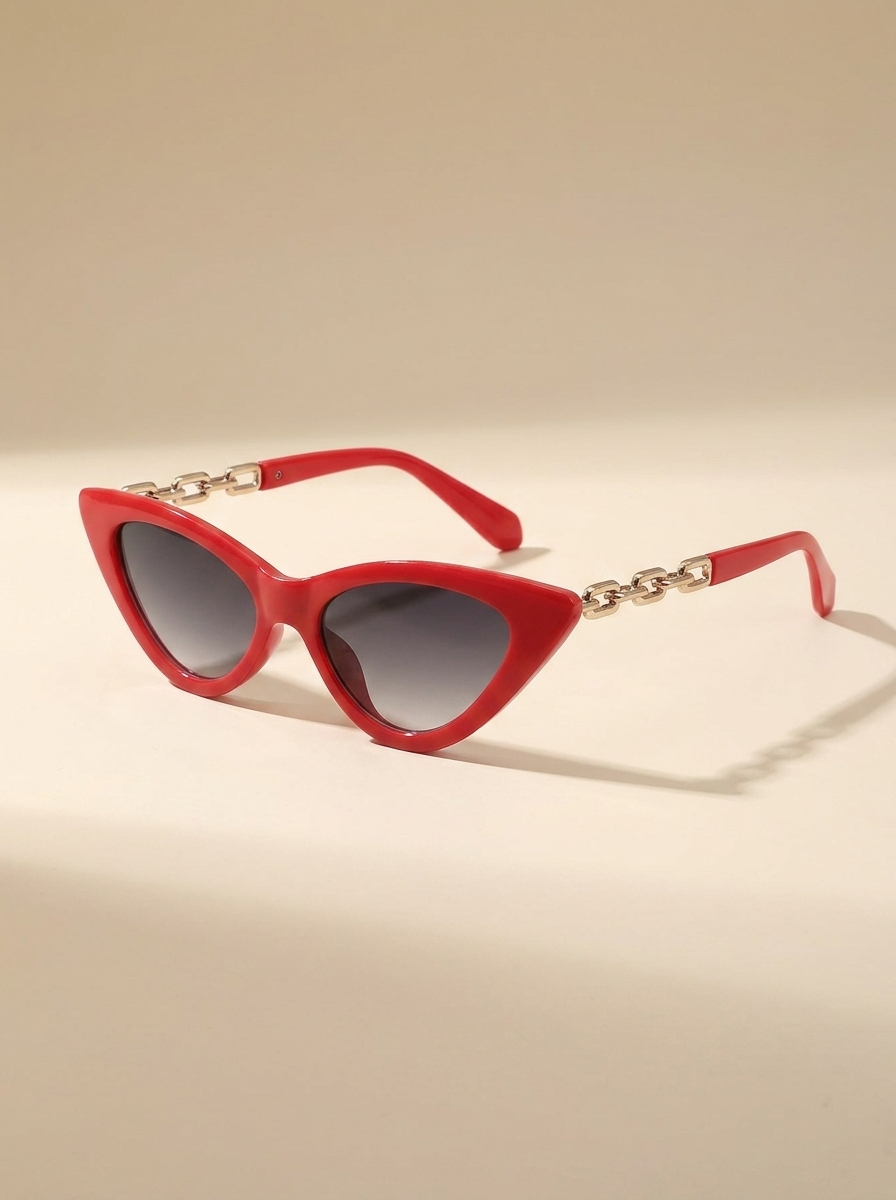 CleanGirlStore Chain Cat-Eye Sunglasses - Deep Red