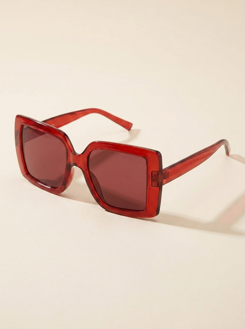 CleanGirlStore Acetate Square Sunglasses - Deep Red